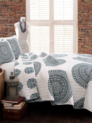 King Shaila Medallion Quilt Set Blue - Lush Décor