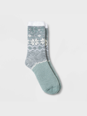 Women's Snowflake Double Lined Cozy Crew Socks - A New Day™ Heather Gray/blue 4-10