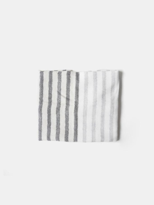 Yoshii Two Tone Stripe Linen Border Washcloth, Charcoal