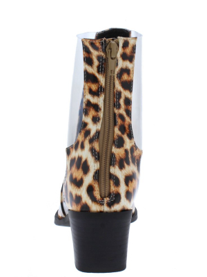 Vixen Leopard Pat Pu Pointed Toe Lucite Panel Boot