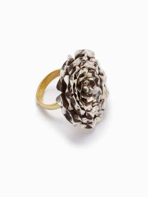 Large Rose Statement Ring - Silver/gold