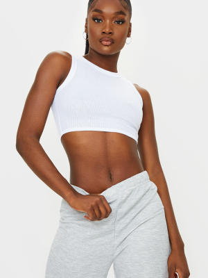 Tall White Soft Rib Racer Crop Top