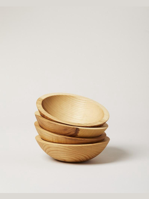 Set Of 4 Crafted Wooden Bowls - Natural