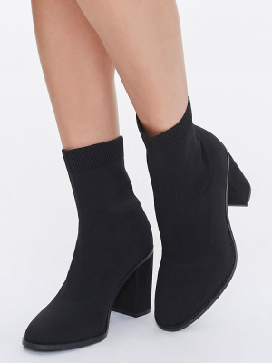 Faux Suede Block Heel Sock Booties