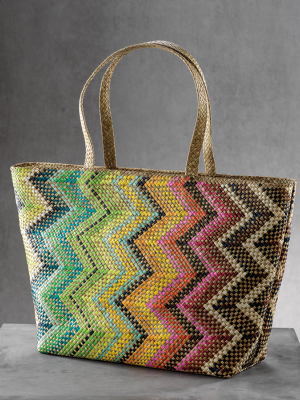 Mia Beach Tote W/strap Handle - Multicolor Zigzag