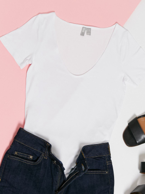 Asos Design Scoop Front T-shirt Bodysuit In White