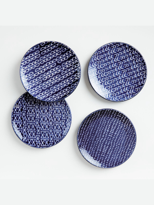 Batik Blue Salad Plates, Set Of 4