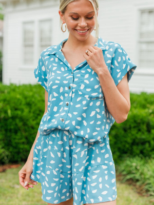 Worth The Love Light Blue Spotted Blouse