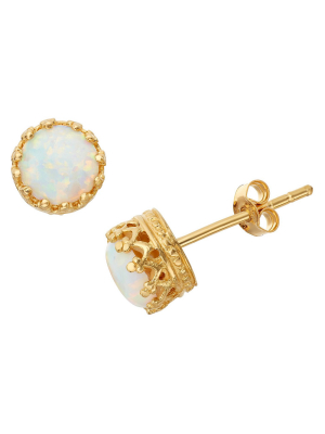 6mm Round-cut Opal Crown Earrings In Gold Over Silver