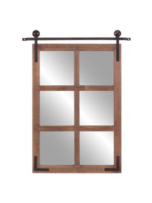 30" X 36" Sliding Barn Door/window Wall Mirror Wood/black - Patton Wall Decor