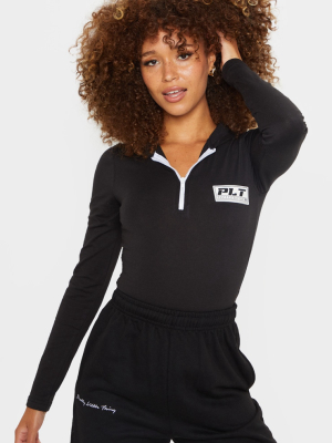 Prettylittlething Black Badge Hooded Bodysuit