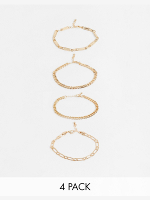 Asos Design Chain Bracelet Pack With Greek Wave Detail In Gold Tone