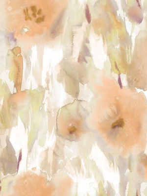 Watercolor Floral Wallpaper In Pale Orange, Gold, And Neutrals From The L'atelier De Paris Collection By Seabrook