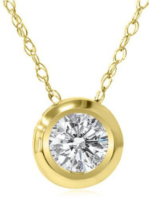 Pompeii3 Yellow Gold 1/6ct Round Diamond Bezel Solitaire Pendant 14k