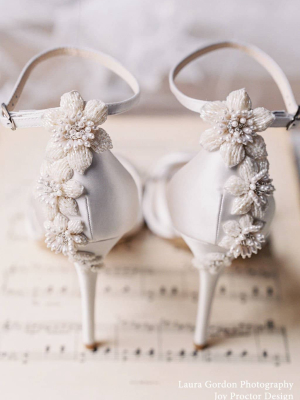 Ivory Ankle Strap Heels With Pearls & Beads Stiletto Wedding Shoes