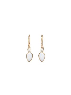 14k Opal Tear And Diamond Drop Earrings