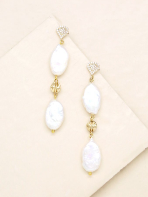 Freshwater Pearl Double Drop 18k Gold Plated Earrings