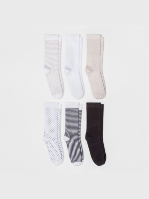 Women's Multipattern 6pk Crew Socks - A New Day™ White 4-10