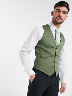 Asos Design Super Skinny Cotton Suit Vest In Olive Green