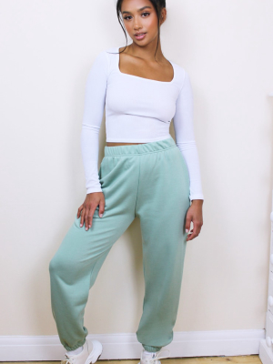 Petite Basic Mint Cuffed Hem Joggers