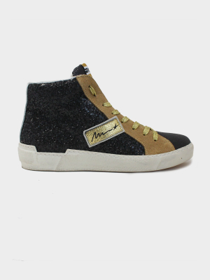 High Top Glitter Trainers | Black/gold