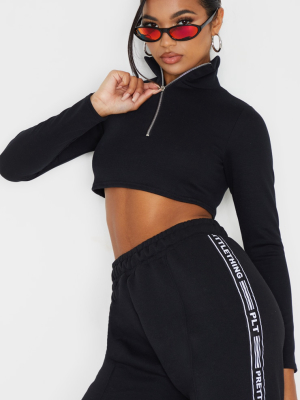 Black Zip Front Cropped Sweater