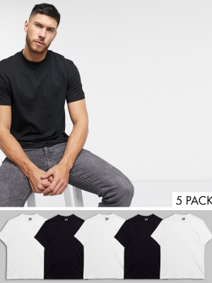 Asos Design 5 Pack Organic T-shirt With Crew Neck