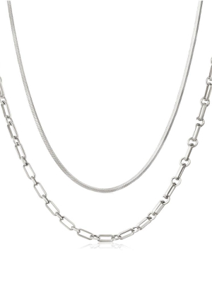 Chain Necklace Layering Set - Silver