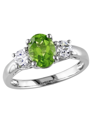 1.25 Ct. T.w. Peridot And .64 Ct. T.w. Sapphire 4-prong Setting Ring In Sterling Silver - 8 - Green