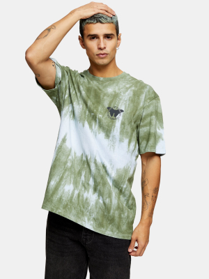 Khaki Tie Dye Butterfly Print T-shirt