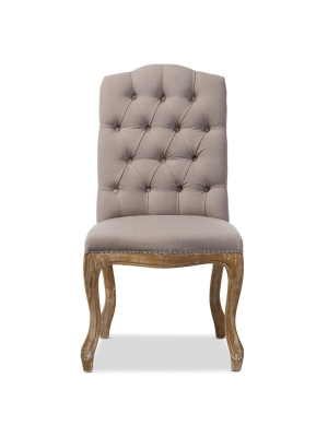 Hudson Weathered Oak Finish And Fabric Button Tufted Upholstered Dining Chair Beige - Baxton Studio