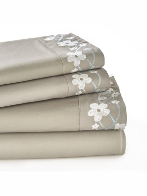 Lakeside Embroidered Cherry Blossom Sheet Set – King Size