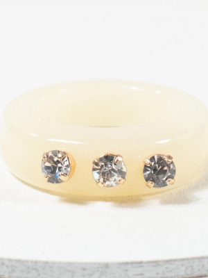 Ivory Resin & Triple Rhinestone Ring