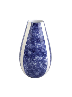 Vietri Viva Santorini Sponged Vase - Blue & White