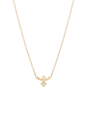 14k Curved Bar Mixed Diamond Necklace