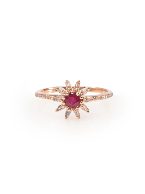 Ruby And Diamond Starburst Ring