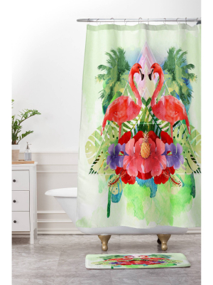 Exotic Flamingo Shower Curtain Pink/green - Deny Designs