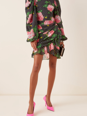 Printed Ruched Georgette Mini Dress