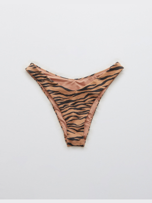 Aerie Pique Animal Print Super High Cut Cheekiest Bikini Bottom