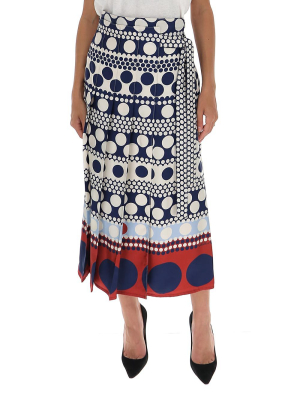 Valentino Dot Pattern Pleated Midi Skirt