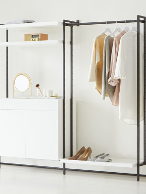 Flex Modular Clothing Rack And Closed Storage Cabinet With Shelves