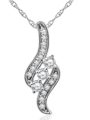 Pompeii3 1/3ct 3-stone Diamond Pendant 14 Kt White Gold W/ 18" Chain