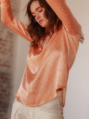 Daria French Cuff Blouse In Blush Hearts