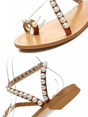 'luna' Pearl Studded Tan Strap Sandals