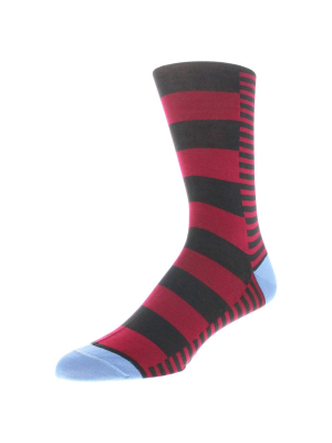 Men's Mixed Stripe Patterned Dress Socks - Red