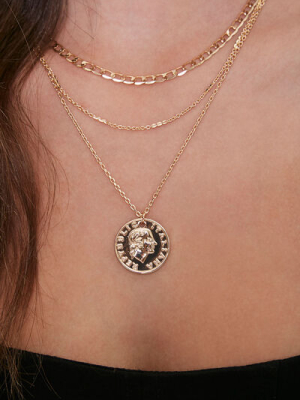 Ancient Coin Pendant Layered Necklace