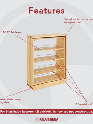 Rev-a-shelf 432-bf-9c 9-inch Base Cabinet Filler Pullout Kitchen Wooden Spice Rack Holder Shelves For Storage Organization