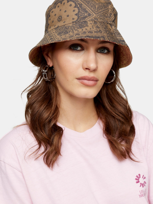 Khaki Paisley Reversible Bucket Hat