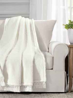 50"x60" Sherpa With Tassel And Fringe Throw White - Lush Décor