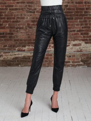 Dalton Leather Jogger In Black